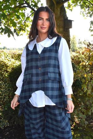 Nora Brushed Cotton Gingham Trapeze Waistcoat Navy